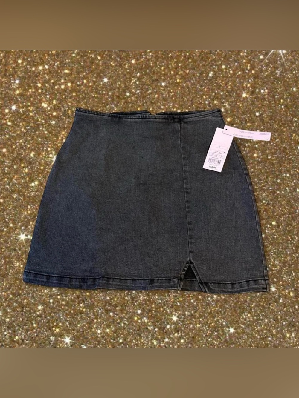 wild fable Black Denim Mini Skirt with Front Notch